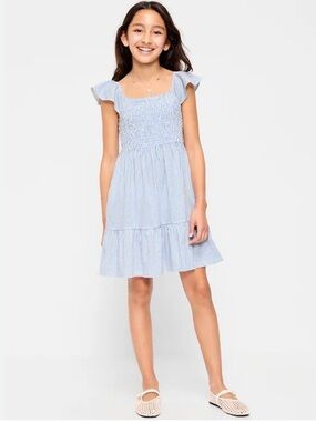 Old Navy Striped Boho Smocked Tiered Babydoll Dress Girls 10/12